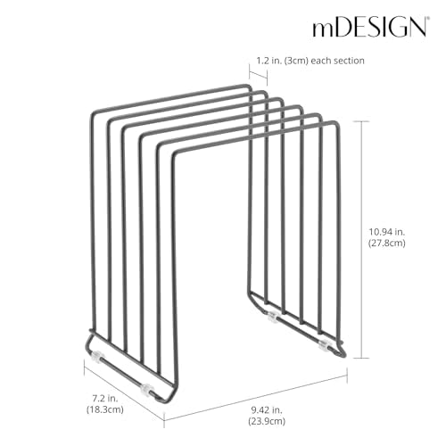 mDesign Pot Lid and Pan Rack — Metal Wire Rack for Cabinets, Pantries or Kitchen Surfaces — Freestanding Pan Stand with 5 Slots for Pans, Pots, Lids and Crockery — Dark Grey - color: Graphite Gray, size: Pack of 1