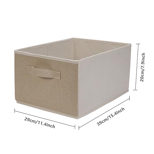 BOMKEE Collapsible Sorage Bins, Storage Cubes Baskets Collapsible Fabric Storage Boxes with Handles for Home and Office (Set of 4, Beige, 15.4 x 11.4 x 7.91inch) - color: Beige, size: 15.4x11.4x7.9inch