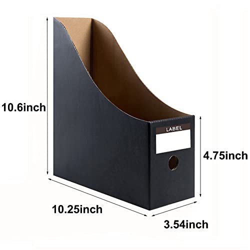 Foldable Desk File Holder Organizer Sturdy Cardboard Magazine Storage Box Document Rack with Blank Label Stickers for Home School Office (5, Matte Black) - color: Matte Black