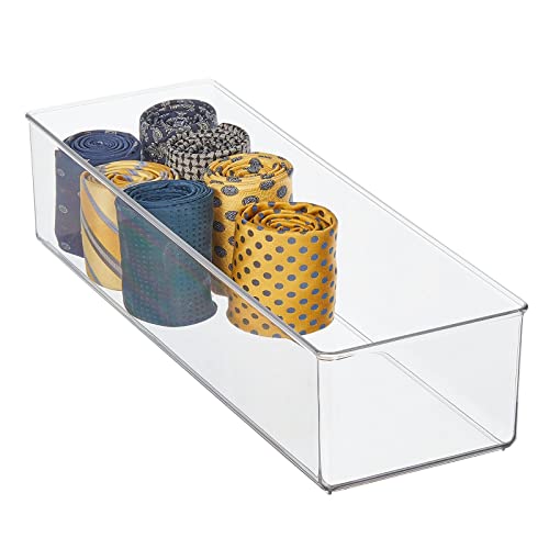 mDesign Plastic Drawer Organizer Box, Long Storage Organizer Bin Container; For Closets, Bedrooms, Use for Leggings, Socks, Ties, Jewelry, Accessories - Lumiere Collection - 2 Pack - Clear - size: 6 x 18 x 4 (Pack of 2)