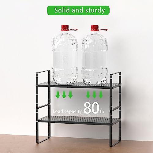Expandable Cabinet Storage Shelf Stackable Organizer Rack for Kitchen Bathroom Pantry Spice Cupboard Coffee Countertop Home Office Desk Heavy Duty Nonslip Black Large 3 Packs - color: Black 3 Packs, size: Large - 10.2"W x (16.5"-27.1")L x 9.8"H