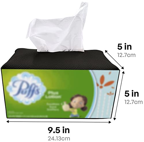 Carrotez Tissue Box Cover, [Refined] Modern PU Leather Rectangular Tissue Box Holder - Decorative Holder/Organizer for Bathroom Vanity Countertop, Night Stands, Office Desk 9.5"X5"X5" - Black - color: Black, size: [Rectangular]