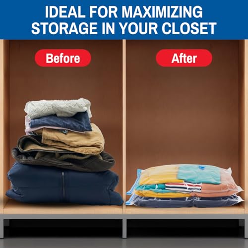 6 Pack Large Vacuum Storage Bags for Comforters, Blankets & Clothes – Vacuum Sealed Compression Bags with Hand Pump – Space Saver Storage Bags for Bedding, Moving, Travel & Organization - size: 6 Large Bags