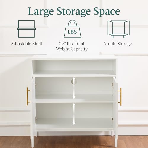 Best Choice Products Rattan Sideboard Buffet Cabinet, Entryway Table, Accent Storage Cabinet, Console Table for Hallway, Living Room, Dining Room - White - color: Arched Rattan, White