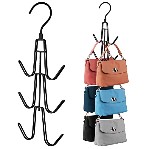 ZEDODIER 2 Pack Purse Organizer for Closet, Heavy-Duty Hanging Purse Hanger Closet Holds Up to 12 Purses, Metal Rotating Space Saving Bag Holder Handbag Storage Hook Backpack Rack, Black - color: Black, size: 2 Pack