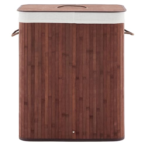 Bamboo Laundry Hamper Large 106L with Removable 4-Section Liner, Foldable Storage Basket with Lid and Handles for Bedroom, Laundry Room, Small Spaces – Brown- Rectangle - color: Brown - Rectangle