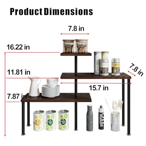 Countertop Organizer Organization 3 Tier Kitchen Corner Shelves Adjustable Spice Storage Rack for Bathroom Coffee Area Over Sink (Black Oak) - color: Black Oak