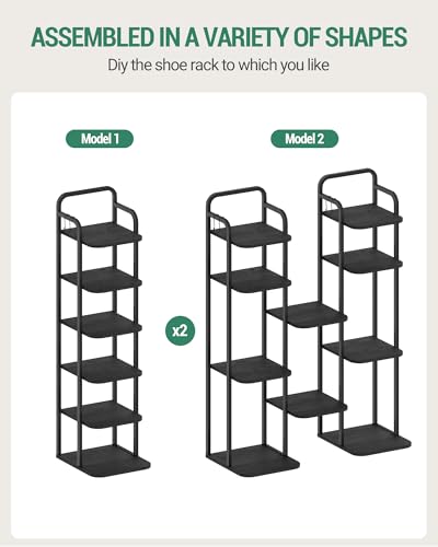 Hzuaneri Vertical Shoe Rack, Shoe Shelves, Wood Shoe Organizer for Closet, Entryway, Shoe Tower for Small Spaces, Free Standing, Adjustable, with 2 Hooks, 6 Tier Black SR04204B - color: Black, size: 6 Tier(11.8"D x 10.4"W x 39.8"H)