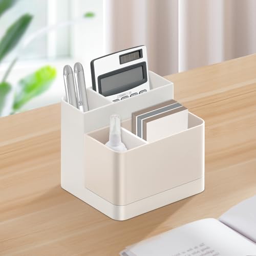 Poeland Desktop Storage Organizer, Pen and Pencil Cases Boxes, Pen or Pencil Holder Box Container for Desk, Office Supplies, Vanity Table Tan - color: White+Tan