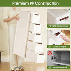 5 Drawers Narrow Storage Cabinet, Slim Bathroom Storage Cabinet, Plastic Rolling Cart Organizer for Small Spaces, Laundry, Office, Home, White - size: 5 Drawer