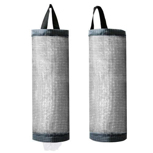 TOGETRUE Plastic Bag Holder, Mesh Grocery Bag Holder Hanging Storage Bag Dispenser (Dark Grey 2 Packs) - color: Dark Grey 2 Packs