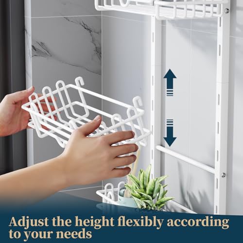 Consumest Shower Caddy Hanging – Rustproof Over Shower Head Hanger with Soap Holder and Hooks, Anti-Slip Shower Shelves for Storage, Bathroom Organizer for Apartment, Dorm, White - color: White, size: 3 Tier-Shower Head