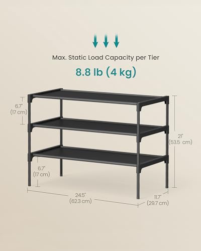 SONGMICS Shoe Rack, 3-Tier Shoe Storage Organizer, Space-Saving, 11.7 x 24.5 x 21 Inches, Entryway, Metal Frame, Non-Woven Fabric Shelves, Ink Black ULSH023BH01 - color: Ink Black, size: 3 Tiers (24.5"W)