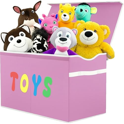 YOLOXO Toy Box Chest, Collapsible Sturdy Storage Bins with Lids, Extra Large Kids Toy Storage Organizer Boxes Bins Baskets for Kids, Boys, Girls, Nursery Room, Playroom, Closet (Classical Pink) - color: Classical Pink