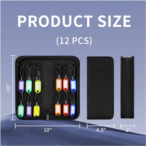 Portable Zippered Key Organizer, Waterproof Key Case with 12 Key Hooks and Tags,Portable Key Storage for Rental Management Real Estate Sales Hotel Executives and Car Service - size: 12 Keys