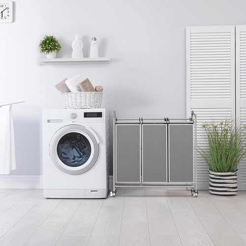 Simple Houseware Heavy-Duty 3-Bag Laundry Sorter Cart, Silver - color: Silver