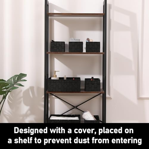Storage Bins Woven Organizer Set of 7 – Polypropylene Storage Baskets with Metal Frame, Stackable Fabric Boxes for Drawers, Closet, Shelf, Nursery and Office, Black - color: Black, size: 7PCS-without lid