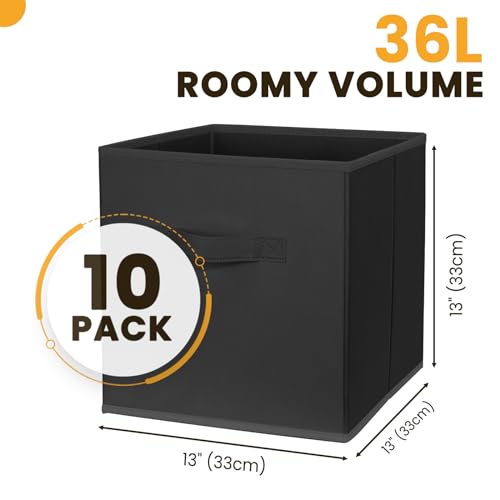 Large Storage Cubes- 13 Inch Cube Storage Bins for Organizing Shelves Kallax - Nursery Closet Organization Bins for Clothes Blanket - 10 Pack Collapsible Decorative Storage Box for Living Room (Black) - color: Black, size: 10 Pack - 13 inches