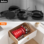 MUDEELA Pot Rack - Expandable Pots and Pans Organizer under Cabinet, Pot Lid Organizer Holder with 12 Adjustable Compartment, Kitchen Cabinet Organizer and Storage for Cutting Board, Skillets Pan - style: 12 Dividers-Silver