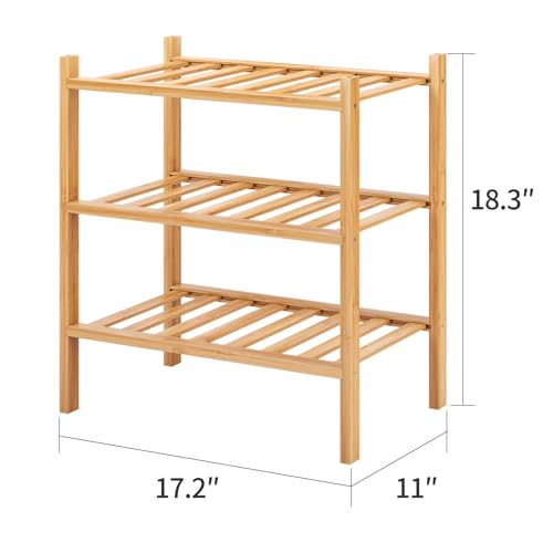 3-Tier Small Shoe Rack for Entryway, Stackable | Heavy Duty | Multi-Function, Bamboo Free Standing Shoe Racks for Bedroom Hallway Closet - color: Natural, size: 3-Tier-Short