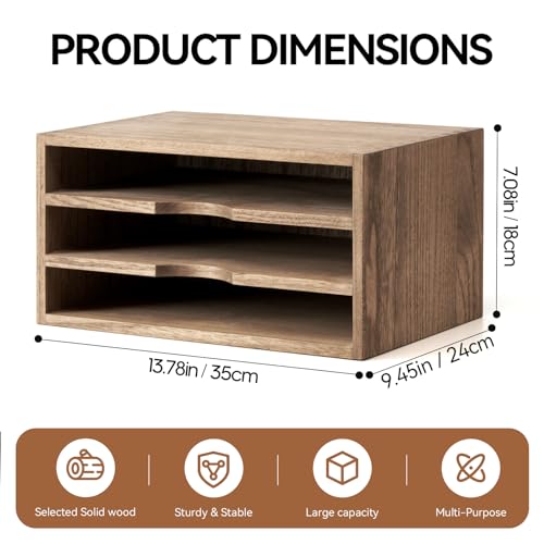 KIRIGEN Wooden Desktop Organizer Paper Storage Letter Tray File Sorter with 3 Layer Trays - Desk Rack Magazine File Dividers Holders for Home Office Accessories Dark Brown (3KWJG-DBR) - color: Dark Brown, size: 3 layer-0 drawers