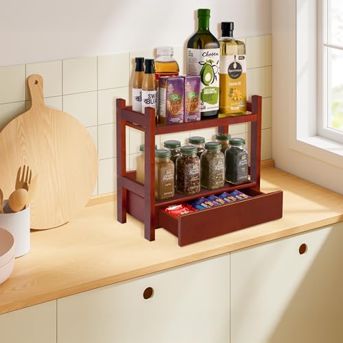Sorbus Bamboo Bathroom Counter Organizer – 2-Tier Shelf with Hidden Drawer for Vanity, Matcha Station, Bathroom Sink Organizer Countertop, Kitchen & Office Storage (13″ L x 6.5″ W x 12.6″ H) (Brown) - color: Espresso, size: 13" x 6.5" x 12.6"