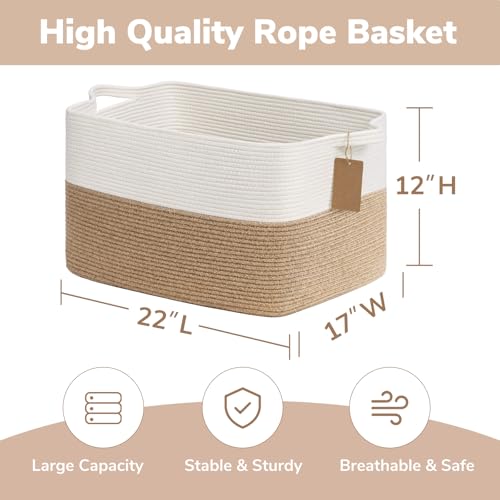 Goodpick Woven Storage Baskets for Organizing 22”x17”x12” Large Blanket Basket for Living Room Bedroom, Dog Toy Basket with Handles, Stylish Gift Baskets Empty for Home Décor - color: Jute, size: 22"L x 17"W x 12"H