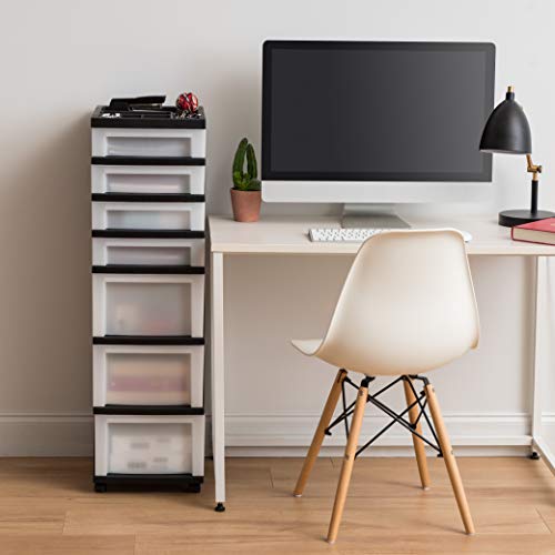 IRIS USA Plastic Drawer Storage Organizer Rolling Cart, with Wheels Casters, 7-Drawers, for Classroom Art Craft Supplies Dresser Closet Bathroom Laundry Room, Black/Pearl - color: Black, size: 7 Drawer with Wheels
