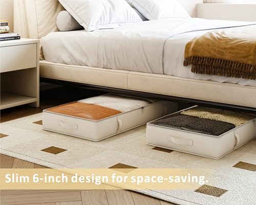 Vailando Storage Containers, 8 Inches Tall 80L Underbed Storage Bins with Sturdy Handles and Sidewalls, Closet Organizer for Clothes, Blankets, Seasonal Items, Beige, 2-Pack - color: Beige, size: 8 Inches Tall