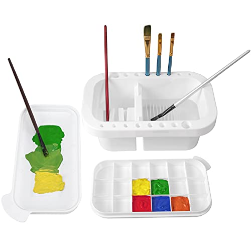 MyLifeUNIT Paint Brush Cleaner, Paint Brush Holder and Organizers with Palette for Acrylic, Watercolor, and Water-Based Paints (White) - color: White