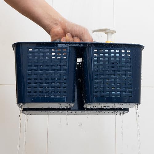 Tiawudi Portable Shower Caddy, Caddy Organizer with Handle, Plastic Shower Basket Hold Soap, Shampoo, Hair Supplies and Beauty Products, Cleaning Supplies Organizer for Home, Dorm, Shelf and Cabinet - color: Dark Blue