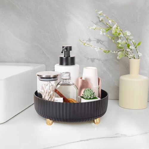 Anyoifax Makeup Perfume Organizer Tray 360 Degree Rotating Lazy Susan Skincare Lotion Organizer Spinning Cosmetics Storage for Dresser, Vanity, Bathroom Countertop, Small Black - color: Black, size: 9 "
