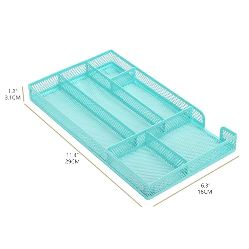 Annova Desk Drawer Organizer Tray for Office Organization - Metal Mesh - Storage Tray with Dividers for Pens, Desktop Accessories, Bathroom, Kitchen, Makeup and Office Supplies (Small, Turquoise) - color: Turquoise, size: Small