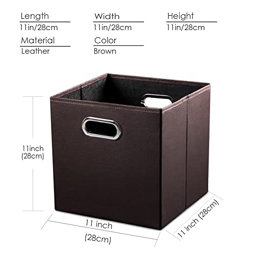 PRANDOM Leather Foldable Cube Storage Bins 11x11 inch [4-Pack] Fabric Storage Baskets Cubes Drawer with Cotton Handles Organizer for Shelves Nursery Closet Bedroom Clothes Brown - color: Brown, size: 11x11 in(4-Pack)