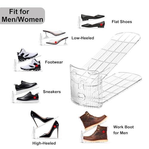 20 Pack Clear Shoe Slots Organizer Adjustable Shoe Stackers for a Pair of Shoes Rack Storage Shoe Space Saver 52% Shoe Hold Shoe Organizer for Closet - size: 20PACK-Adjustable