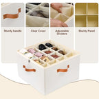 Shoe Organizer for Closet, Shoe Storage Boxes Fits up to 16 Pairs, Foldable Shoe Containers Bins Baskets with Adjustable Dividers and Clear Cover White