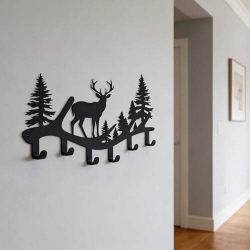 Deer Antler Key Holder Wall Mount – Rustic Key Rack for Wall with Hooks, Laser-Cut Black Deer Decor Key Hanger, Wall-Mounted Key Hook & Storage Hooks for Entryway, Antler Coat Rack - color: Deer Antler