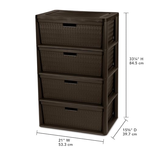 Brown Storage Drawer, A Wide Four-drawer Storage Tower, Assembled Without Tools, with Detachable Fabric Drawers and A Handle for Multi-functional Storage. Suitable for Living Rooms and Bedrooms - color: Brown