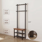 Coat Rack with Shoe Storage, Wood and Metal Frame, Entryway Hall Tree with Bench, Featuring 11 Hooks and 2-Tier Storage Shelves, 3-in-1, Entry Bench with Coat Rack (23.6" Walnut) - size: 60