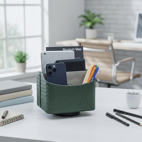 UnionBasic Rotating Desk Organizer, 360 Desk Spinning Caddy, Desktop TV Guide/Mail/Media/Remote Controller Holder Organizer, Woven Green - color: Woven Green