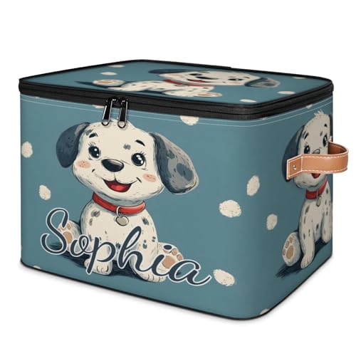 Custom Storage Basket with Name, Personalized Storage Bins with Zipper Lid, Foldable Fabric Storage Box Large capacity with Handle Dalmatian - color: Option 12