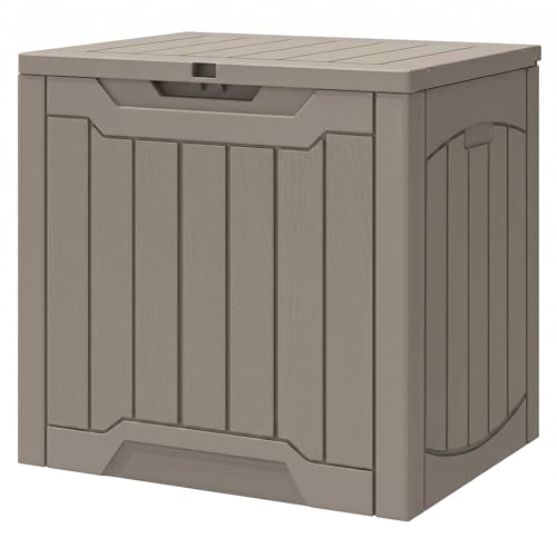 YITAHOME 31 Gallon OutdoorDeck Box, Lockable Resin Storage Box and Waterproof Package Delivery Box for Patio, Garden, Poolside, Cushions, Supplies & Sports Gear, Taupe - color: Taupe, size: 31 Gallon, style: Deck Box