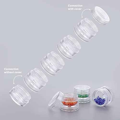 Hipiwe 8 Sets 5 Layers Clear Plastic Round Storage Jars Jewelry Bead Storage Containers Small Travel Sample Jar Pots for Sewing Pills Nail Art Craft Accessories - size: 8Packs 1.2"D x 3.1"H