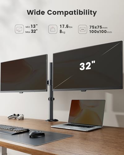 ErGear Dual Monitor Stand, Heavy Duty Adjustable Monitor Desk Mount for 2 Screens up to 32 Inches, Fully Adjustable Height, Tilt, Swivel, Rotate, Supports 17.6 lbs per Monitor Arm, Easy Installation - color: Black, size: 13" - 32"