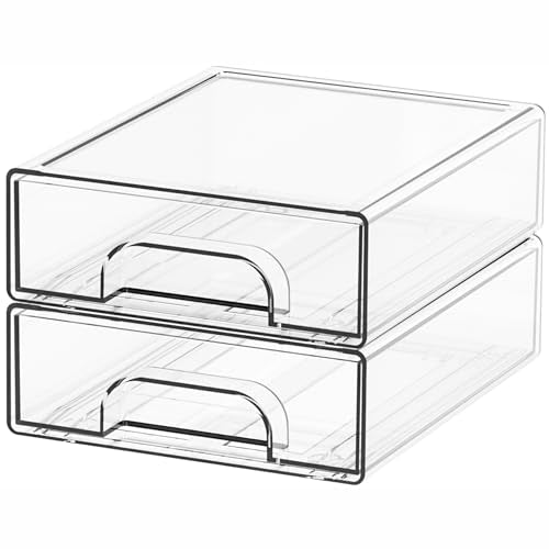 Yieach 2.2'' Tall Small Clear Stackable Storage Drawers,2 Pack Stacking Acrylic Organizers Drawers for Hair Accessories,Makeup,Pen,Art Crafts,Office Supply Organizer and Desktop Plastic Mini Drawers - color: Clear-2.2 In Tall, size: 2 PCS