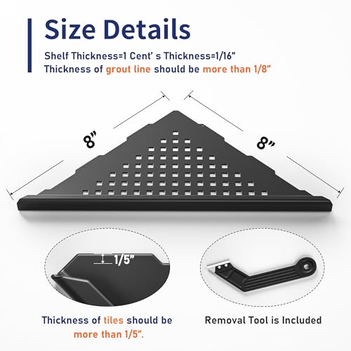 8'' Corner Shower Shelf 2 Pack, 304 Stainless Steel Grout in Bathroom Shelves, Recessed Shelf Rack for Tiled Wall (8'', Black) - color: Black, size: 8''