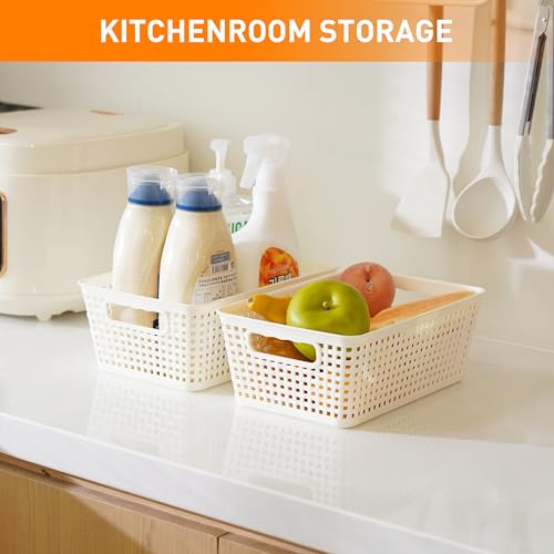 Plastic Storage Baskets With Lid, Storage Bins for Organizing, Stackable Decorative Containers for Shelves Drawers Desktop Closet Playroom Classroom Office, 10 Pack-White - color: White, size: 10 Pack