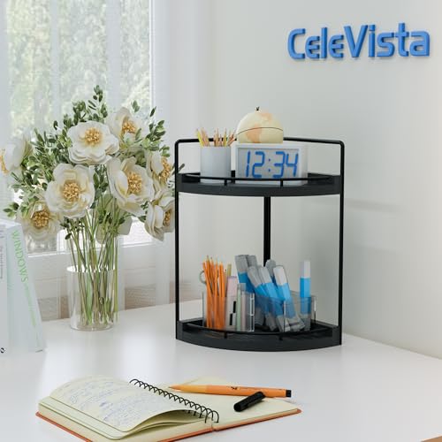 Corner Bathroom Counter Organizer, 2 Tier Wood Vanity Storage, Waterproof Skincare Shelf for Kitchen & Toiletries Decor, Dresser (Black-2 Tier) - color: Black-2 Tier