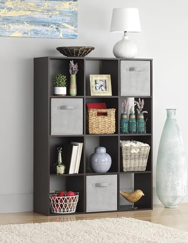 Whitmor 12 Cube Bookcase, 4 Tier Stackable MDF Bookself, Open Storage Display Organizer, Storage Cabinet for Living Room, Bedroom, Home, Office, 35.1" L x 11.7" W x 47.5" H, Espresso - color: Espresso, size: 12 Cube, 35.1"L x 11.7"W x 47.5"H