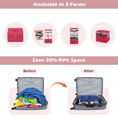 Surblue Hanging 3-Shelf Closet Organizer Pocket Collapsible Washable Oxford Fabric with 2 Hooks (L 11.41 * 11.41 * 19.68in, Rose) - color: Rose, size: L 11.41*11.41*19.68in